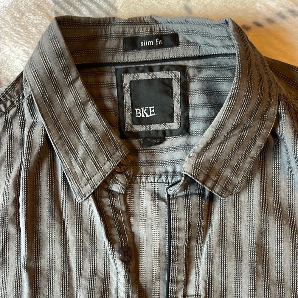 BKE Gray Striped Slim Fit Shirt